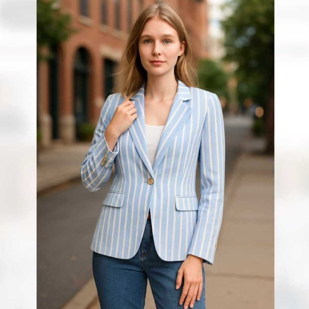 NWT Philosophy Linen Blend Blazer Coastal Beachy Prep Single Button Nautical